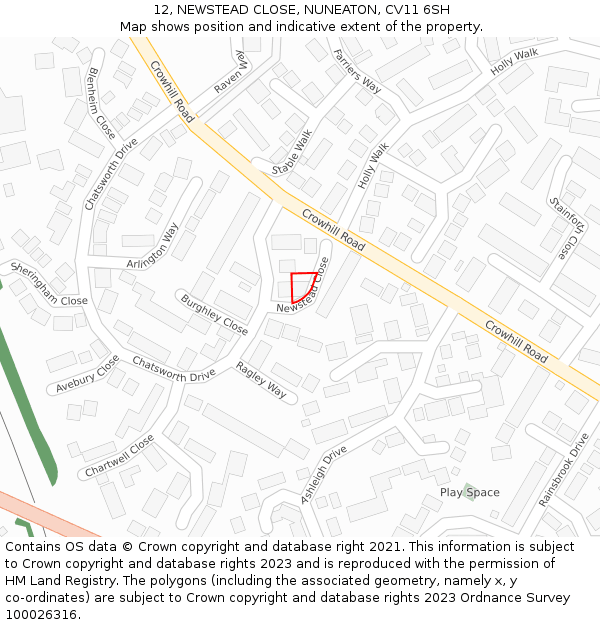 12, NEWSTEAD CLOSE, NUNEATON, CV11 6SH: Location map and indicative extent of plot