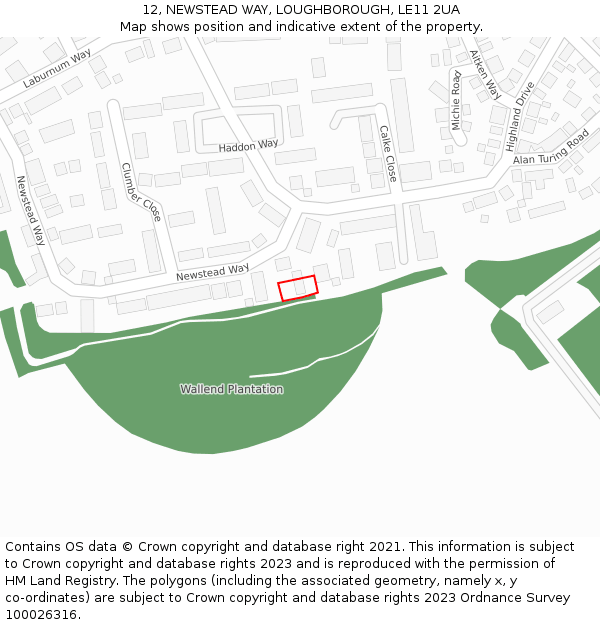 12, NEWSTEAD WAY, LOUGHBOROUGH, LE11 2UA: Location map and indicative extent of plot