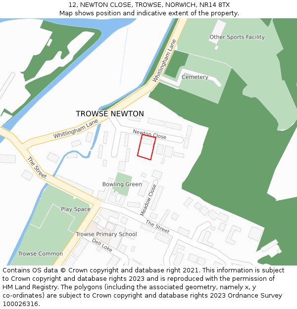 12, NEWTON CLOSE, TROWSE, NORWICH, NR14 8TX: Location map and indicative extent of plot