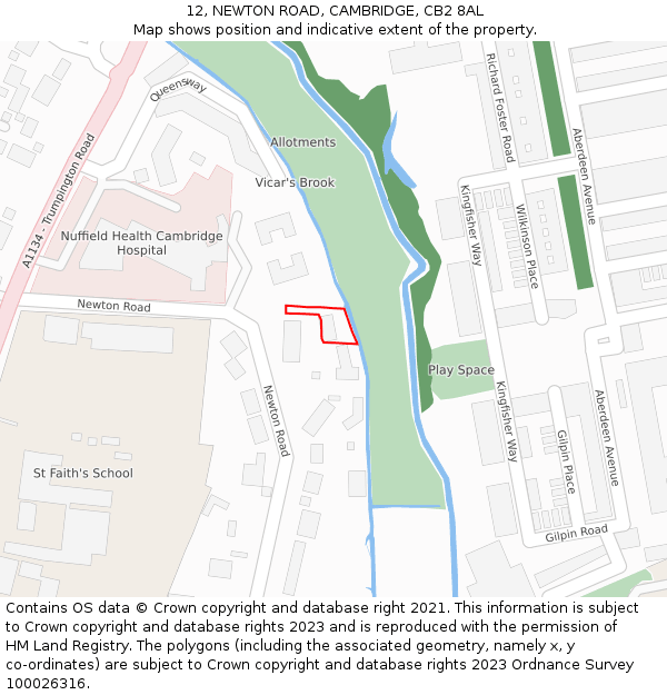 12, NEWTON ROAD, CAMBRIDGE, CB2 8AL: Location map and indicative extent of plot
