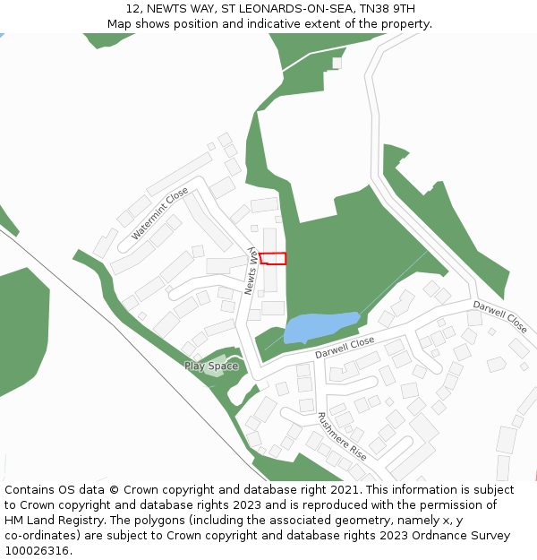 12, NEWTS WAY, ST LEONARDS-ON-SEA, TN38 9TH: Location map and indicative extent of plot