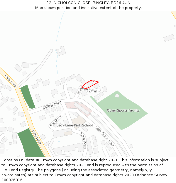 12, NICHOLSON CLOSE, BINGLEY, BD16 4UN: Location map and indicative extent of plot