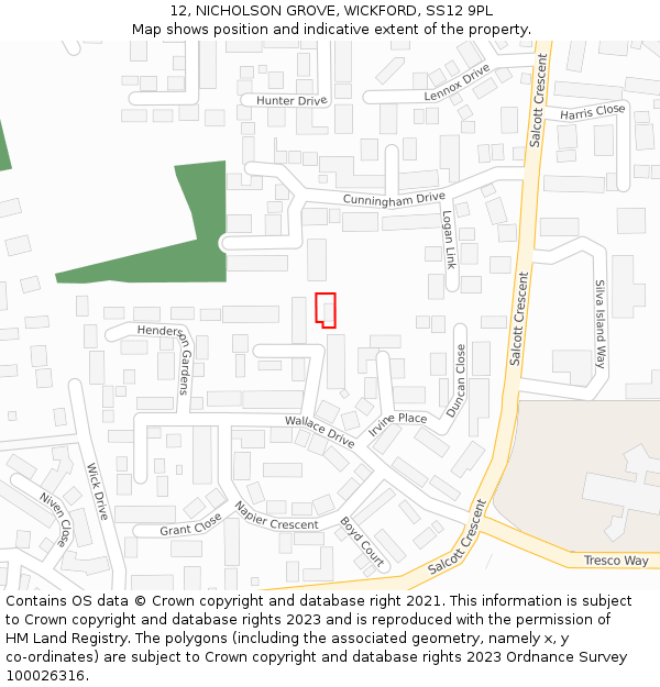 12, NICHOLSON GROVE, WICKFORD, SS12 9PL: Location map and indicative extent of plot