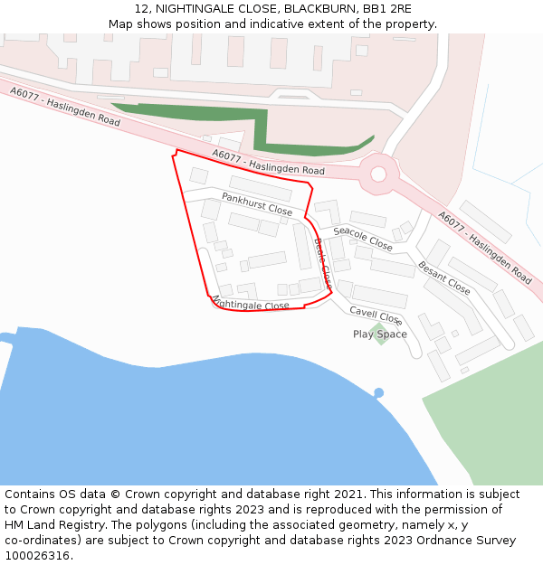 12, NIGHTINGALE CLOSE, BLACKBURN, BB1 2RE: Location map and indicative extent of plot