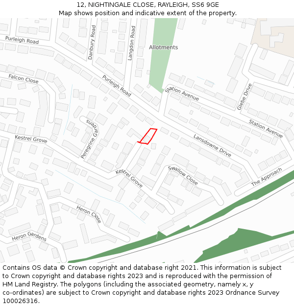 12, NIGHTINGALE CLOSE, RAYLEIGH, SS6 9GE: Location map and indicative extent of plot