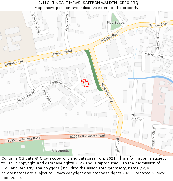 12, NIGHTINGALE MEWS, SAFFRON WALDEN, CB10 2BQ: Location map and indicative extent of plot