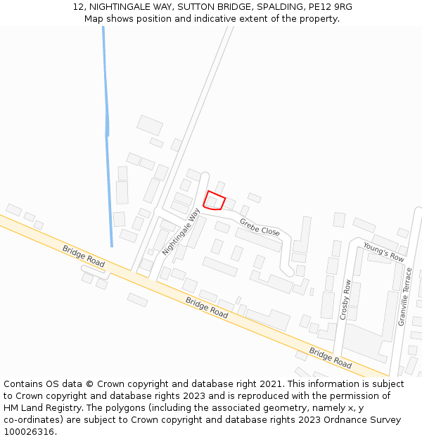 12, NIGHTINGALE WAY, SUTTON BRIDGE, SPALDING, PE12 9RG: Location map and indicative extent of plot