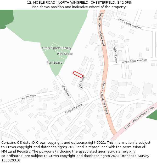 12, NOBLE ROAD, NORTH WINGFIELD, CHESTERFIELD, S42 5FS: Location map and indicative extent of plot