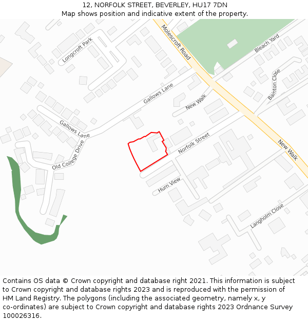12, NORFOLK STREET, BEVERLEY, HU17 7DN: Location map and indicative extent of plot