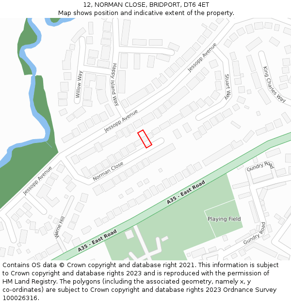 12, NORMAN CLOSE, BRIDPORT, DT6 4ET: Location map and indicative extent of plot