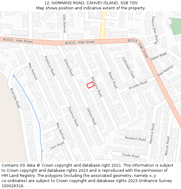 12, NORMANS ROAD, CANVEY ISLAND, SS8 7SN: Location map and indicative extent of plot