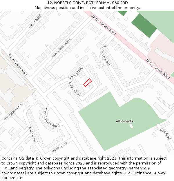 12, NORRELS DRIVE, ROTHERHAM, S60 2RD: Location map and indicative extent of plot