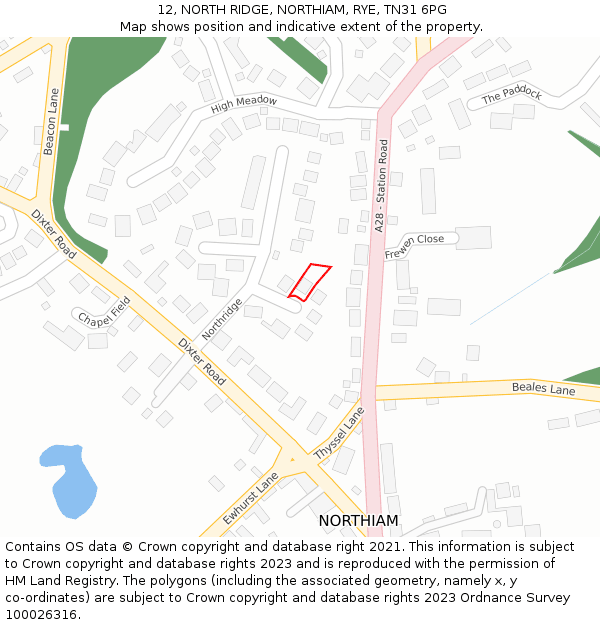 12, NORTH RIDGE, NORTHIAM, RYE, TN31 6PG: Location map and indicative extent of plot