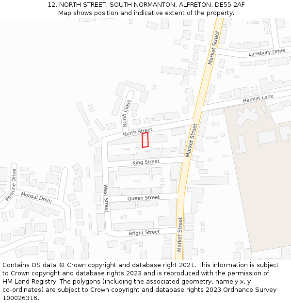 12, NORTH STREET, SOUTH NORMANTON, ALFRETON, DE55 2AF: Location map and indicative extent of plot