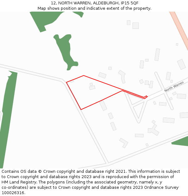 12, NORTH WARREN, ALDEBURGH, IP15 5QF: Location map and indicative extent of plot