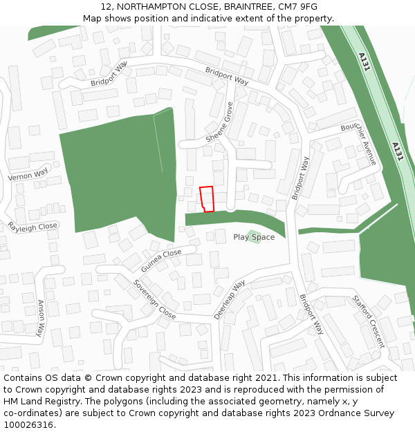 12, NORTHAMPTON CLOSE, BRAINTREE, CM7 9FG: Location map and indicative extent of plot