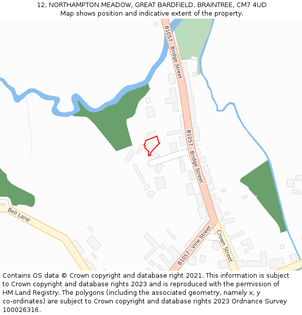 12, NORTHAMPTON MEADOW, GREAT BARDFIELD, BRAINTREE, CM7 4UD: Location map and indicative extent of plot