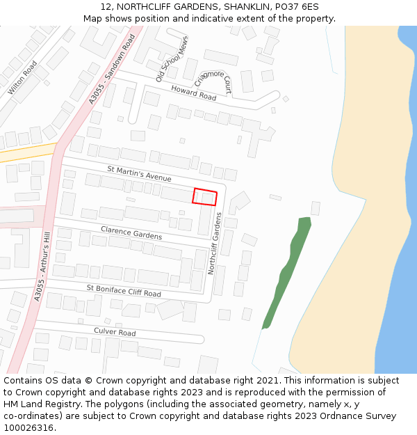 12, NORTHCLIFF GARDENS, SHANKLIN, PO37 6ES: Location map and indicative extent of plot