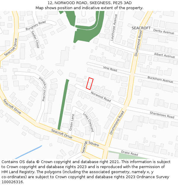 12, NORWOOD ROAD, SKEGNESS, PE25 3AD: Location map and indicative extent of plot