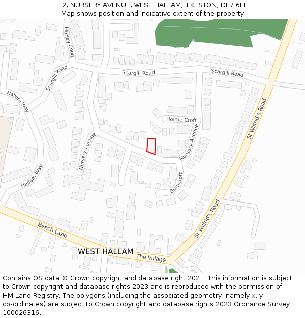 12, NURSERY AVENUE, WEST HALLAM, ILKESTON, DE7 6HT: Location map and indicative extent of plot