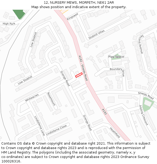 12, NURSERY MEWS, MORPETH, NE61 2AR: Location map and indicative extent of plot