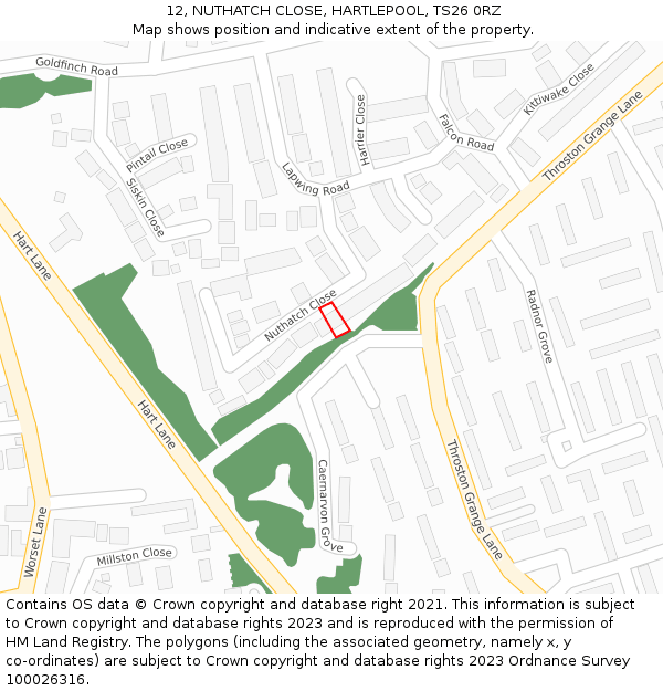 12, NUTHATCH CLOSE, HARTLEPOOL, TS26 0RZ: Location map and indicative extent of plot