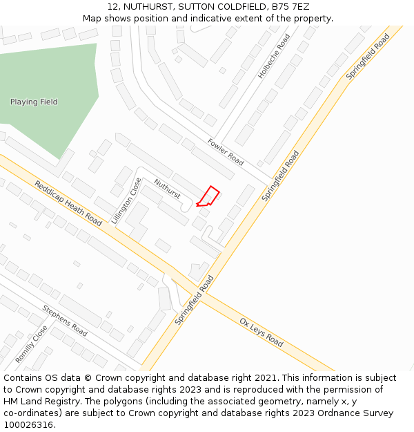 12, NUTHURST, SUTTON COLDFIELD, B75 7EZ: Location map and indicative extent of plot