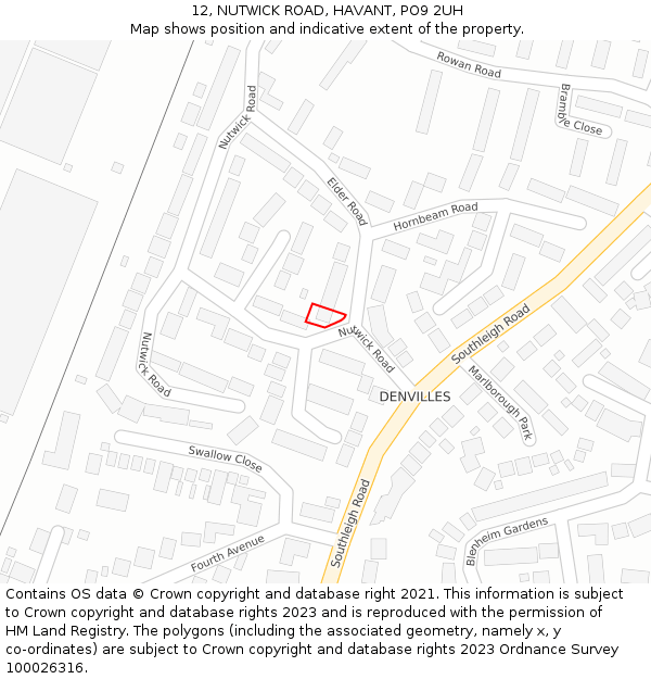 12, NUTWICK ROAD, HAVANT, PO9 2UH: Location map and indicative extent of plot