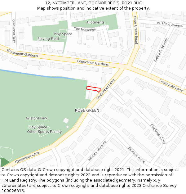 12, NYETIMBER LANE, BOGNOR REGIS, PO21 3HG: Location map and indicative extent of plot