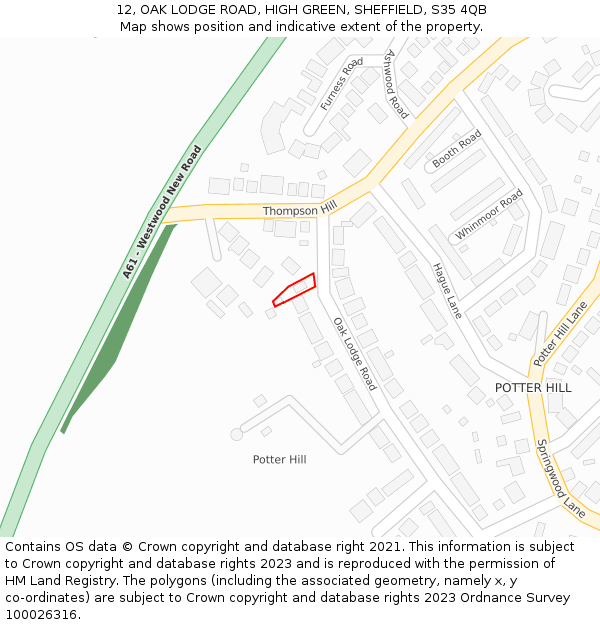 12, OAK LODGE ROAD, HIGH GREEN, SHEFFIELD, S35 4QB: Location map and indicative extent of plot