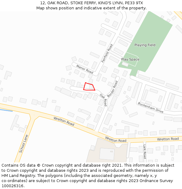 12, OAK ROAD, STOKE FERRY, KING'S LYNN, PE33 9TX: Location map and indicative extent of plot