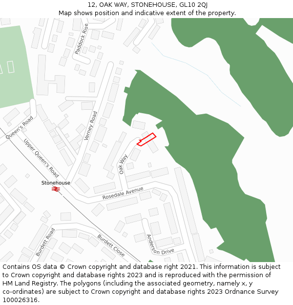 12, OAK WAY, STONEHOUSE, GL10 2QJ: Location map and indicative extent of plot