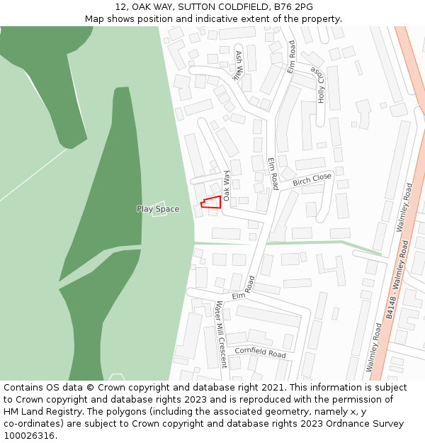 12, OAK WAY, SUTTON COLDFIELD, B76 2PG: Location map and indicative extent of plot