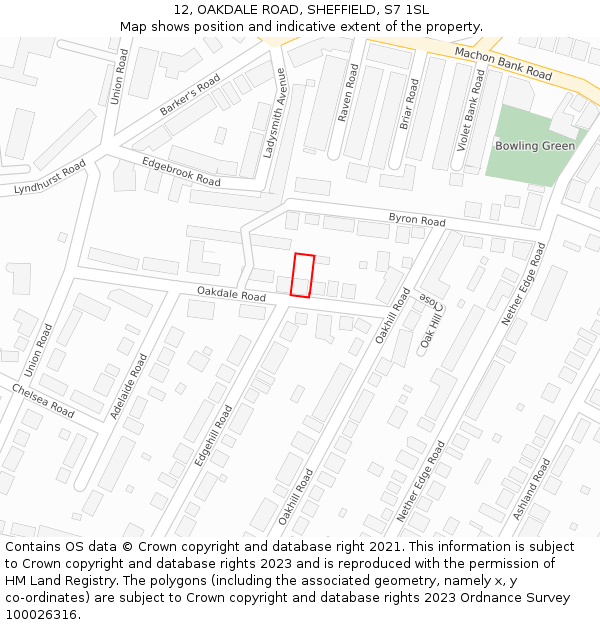 12, OAKDALE ROAD, SHEFFIELD, S7 1SL: Location map and indicative extent of plot