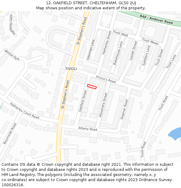 12, OAKFIELD STREET, CHELTENHAM, GL50 2UJ: Location map and indicative extent of plot