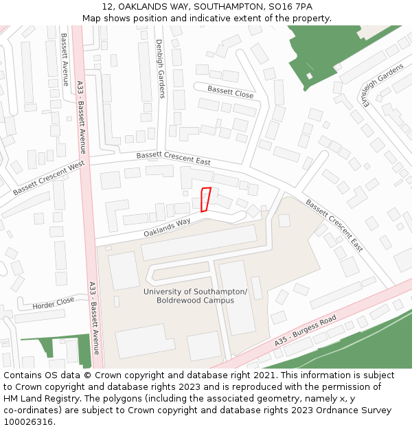 12, OAKLANDS WAY, SOUTHAMPTON, SO16 7PA: Location map and indicative extent of plot