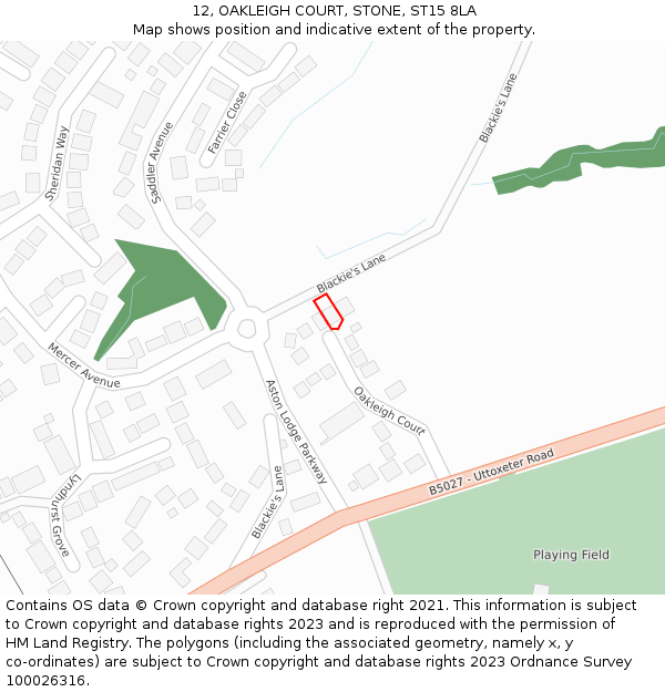 12, OAKLEIGH COURT, STONE, ST15 8LA: Location map and indicative extent of plot