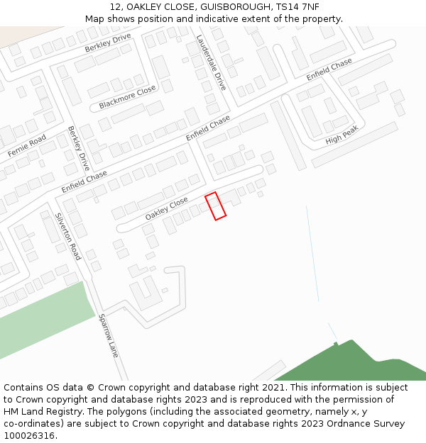 12, OAKLEY CLOSE, GUISBOROUGH, TS14 7NF: Location map and indicative extent of plot