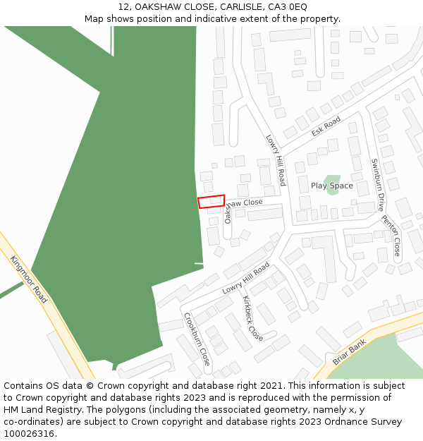 12, OAKSHAW CLOSE, CARLISLE, CA3 0EQ: Location map and indicative extent of plot