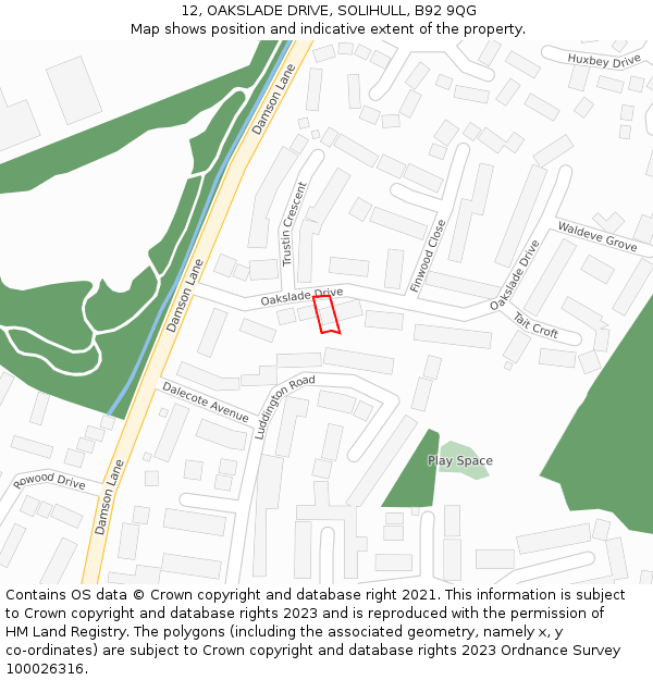 12, OAKSLADE DRIVE, SOLIHULL, B92 9QG: Location map and indicative extent of plot