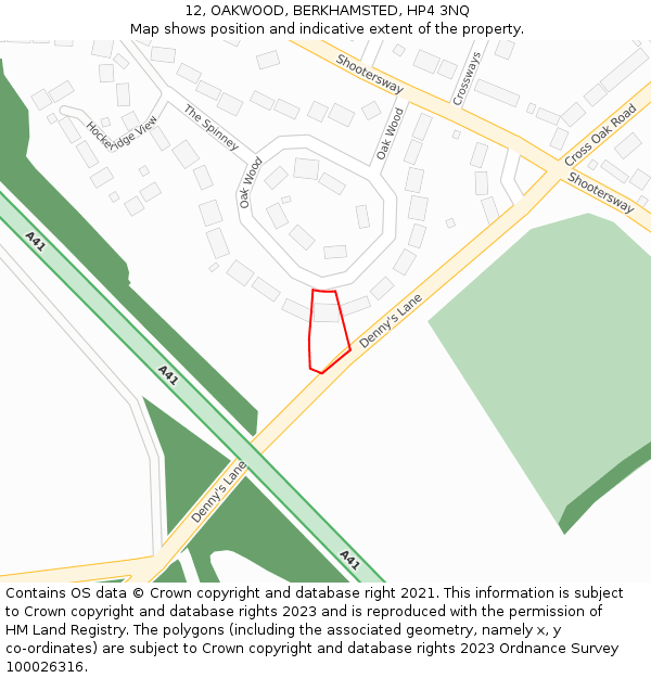 12, OAKWOOD, BERKHAMSTED, HP4 3NQ: Location map and indicative extent of plot