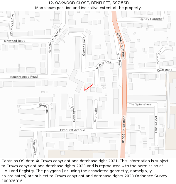 12, OAKWOOD CLOSE, BENFLEET, SS7 5SB: Location map and indicative extent of plot
