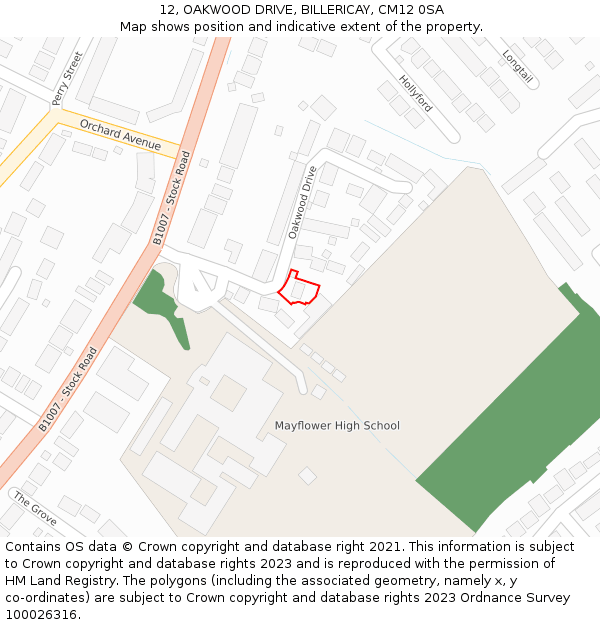 12, OAKWOOD DRIVE, BILLERICAY, CM12 0SA: Location map and indicative extent of plot