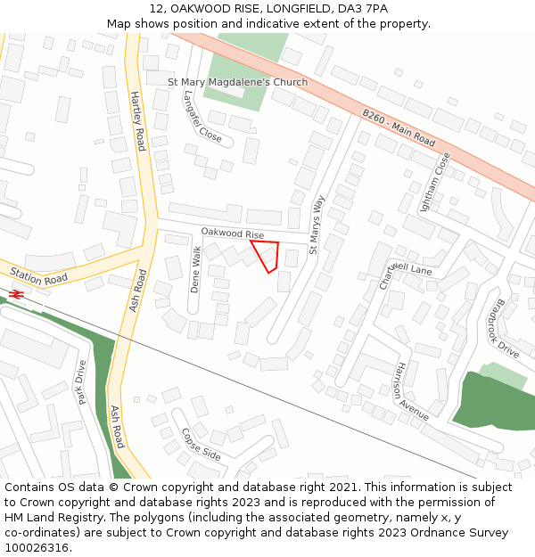 12, OAKWOOD RISE, LONGFIELD, DA3 7PA: Location map and indicative extent of plot