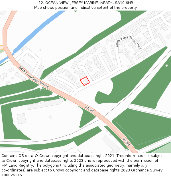 12, OCEAN VIEW, JERSEY MARINE, NEATH, SA10 6HR: Location map and indicative extent of plot
