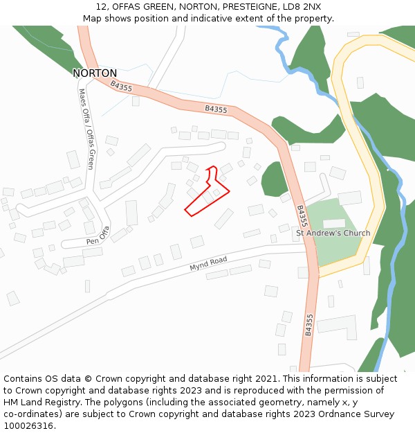 12, OFFAS GREEN, NORTON, PRESTEIGNE, LD8 2NX: Location map and indicative extent of plot