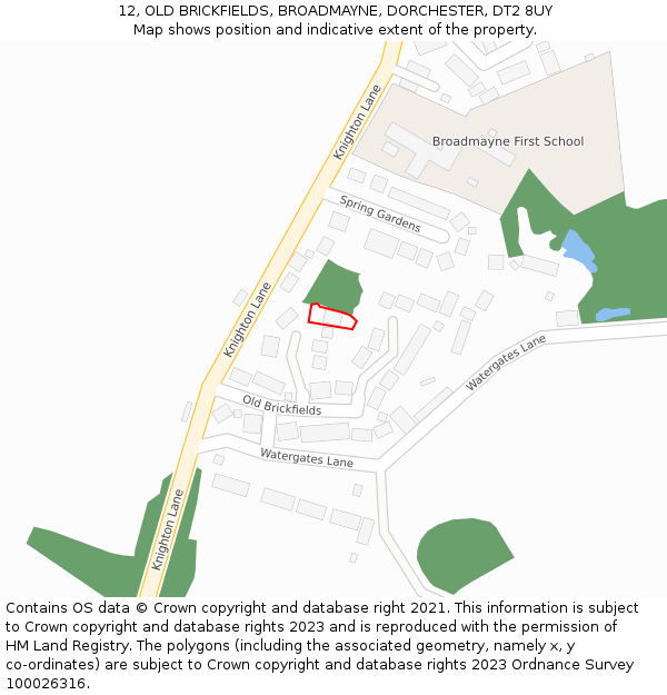 12, OLD BRICKFIELDS, BROADMAYNE, DORCHESTER, DT2 8UY: Location map and indicative extent of plot