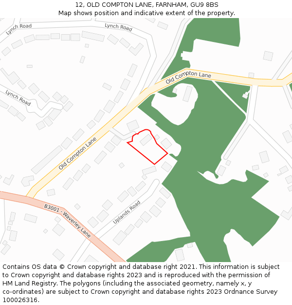 12, OLD COMPTON LANE, FARNHAM, GU9 8BS: Location map and indicative extent of plot