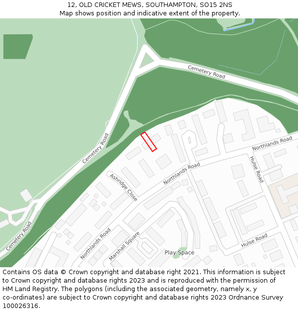 12, OLD CRICKET MEWS, SOUTHAMPTON, SO15 2NS: Location map and indicative extent of plot