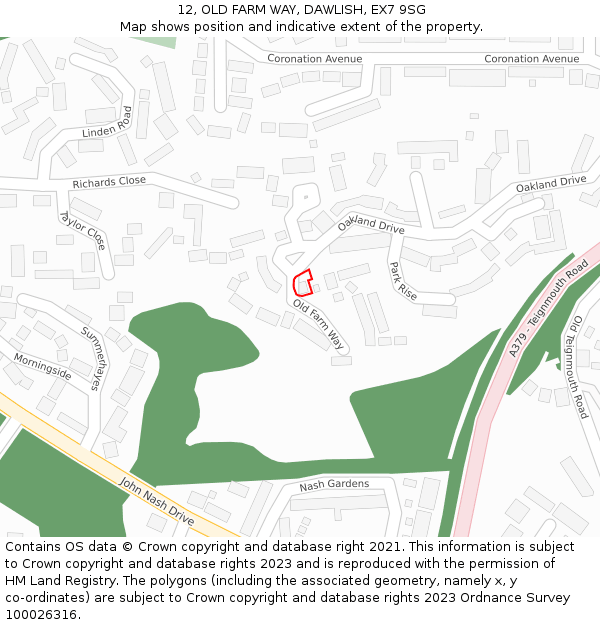 12, OLD FARM WAY, DAWLISH, EX7 9SG: Location map and indicative extent of plot